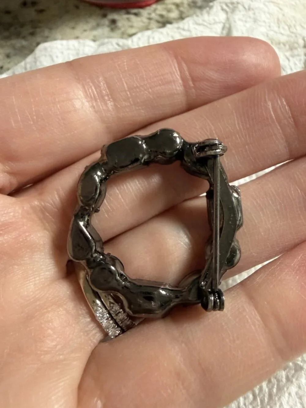 Victorian Melted Faceted “French Jet” Glass Mourning Brooch Wreath Gift